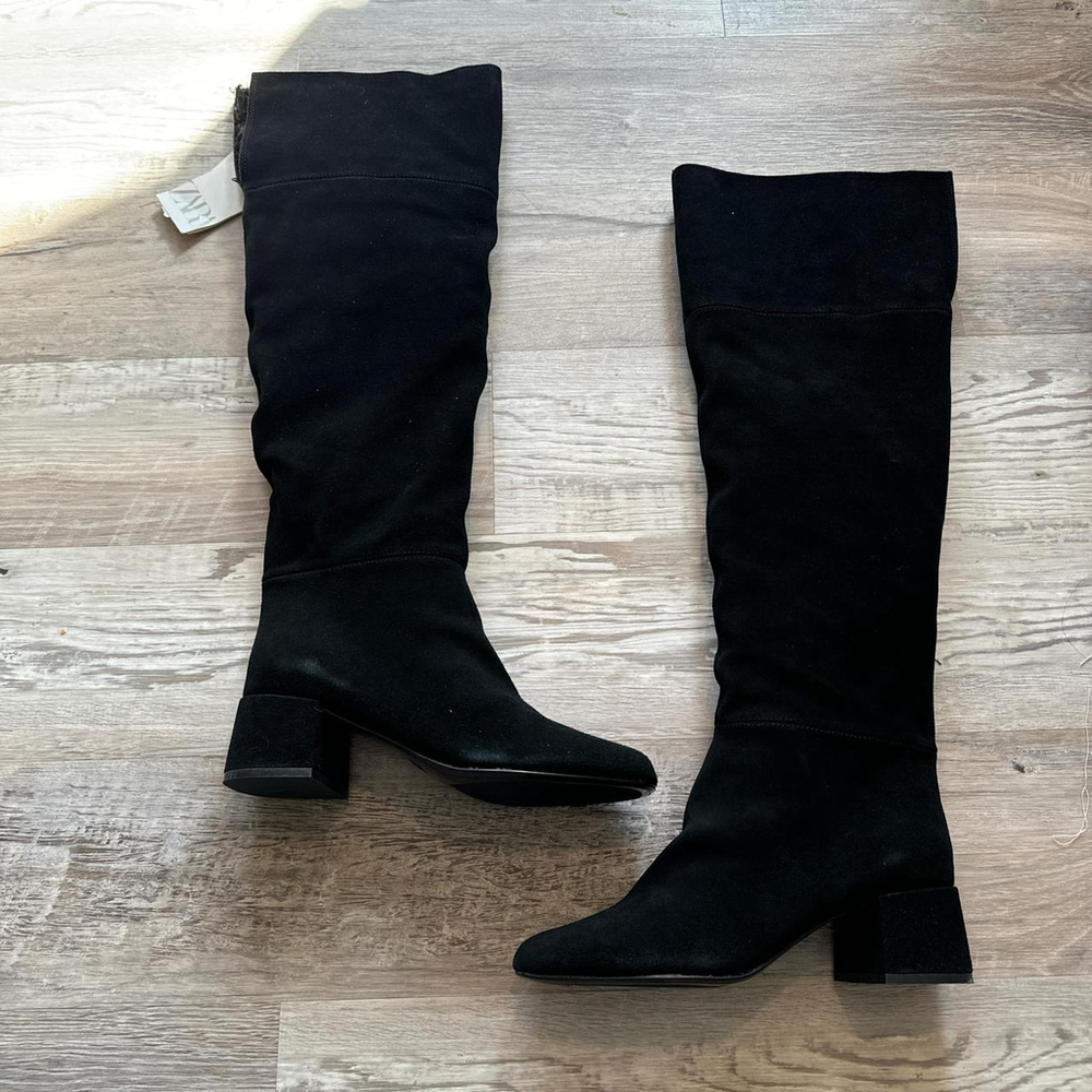 ZARA HEELED SUEDE KNEE HIGH BOOTS. Brand new with tag. - Picture 3 of 8